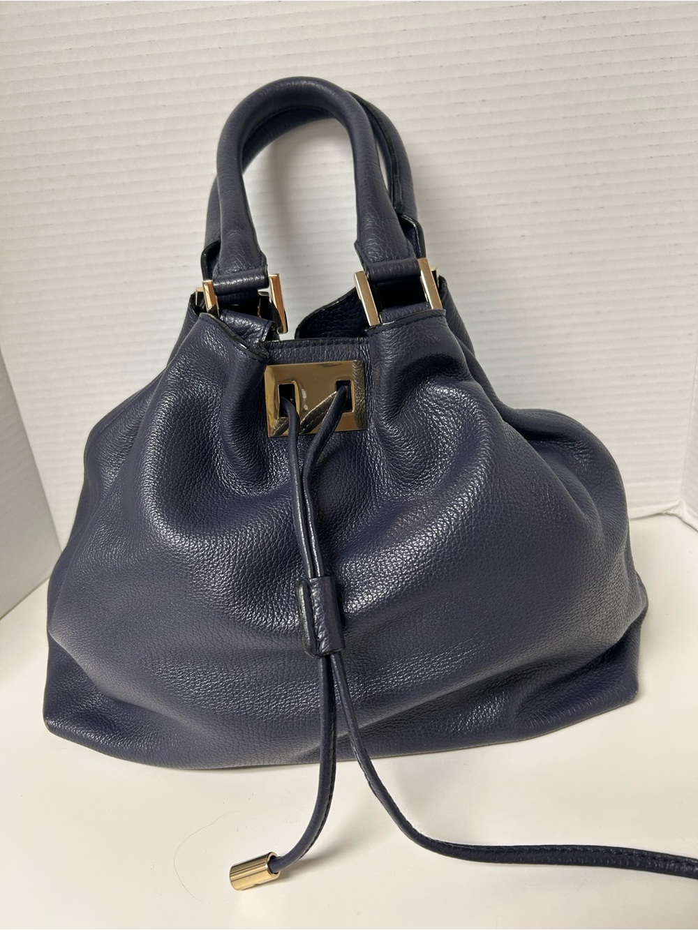 Boden Navy Blue Pebbled Leather Slouchy Hobo Bag drawstring minimalist luxury